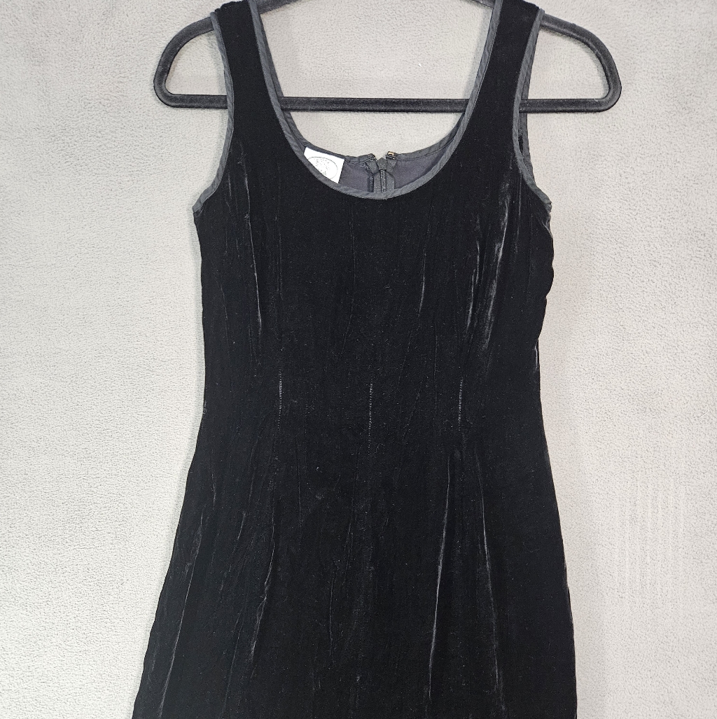 Vintage 90s Laura Ashley Silk Blend Velvet Mini Dress Black Sleeveless Party 6